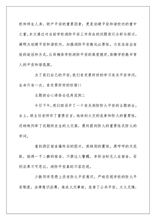主题班会心得体会优秀范例【五篇】