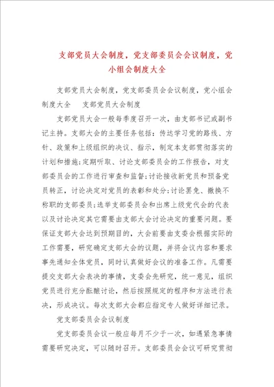 支部党员大会制度，党支部委员会会议制度，党小组会制度大全二