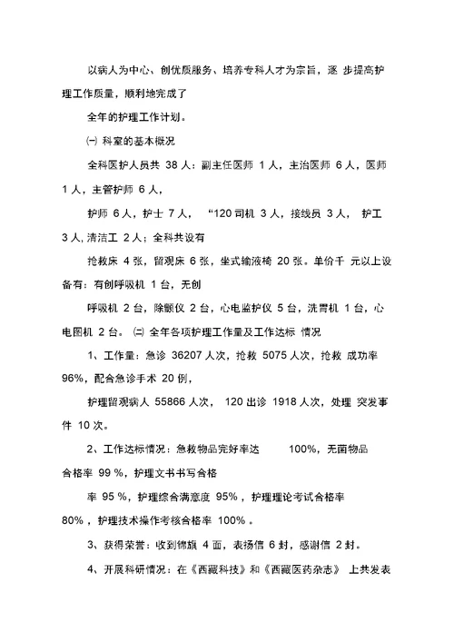 急诊科护士长个人工作总结