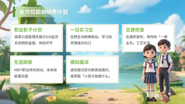 绿色3D风享受野趣感受阳光夏季旅游计划PPT