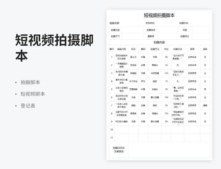 短视频拍摄脚本