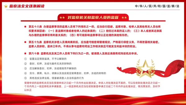 红色大气庄严监察法解读学习培训PPT条例监察