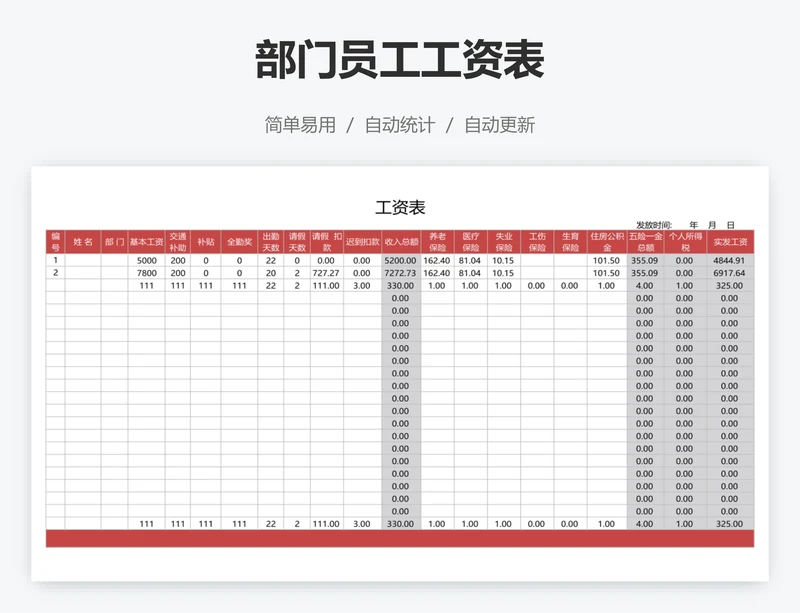 部门员工工资表