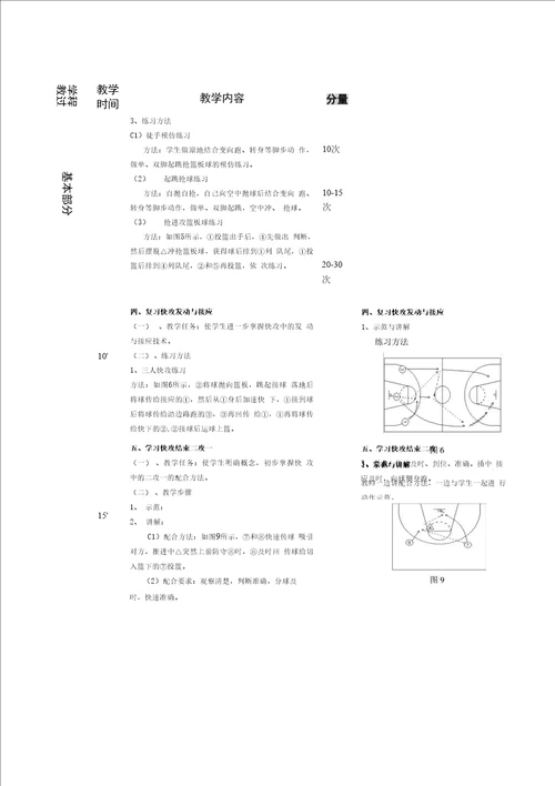 府学苑中学七年级2017学年第一学期体育篮球课教案第十周快攻二打一