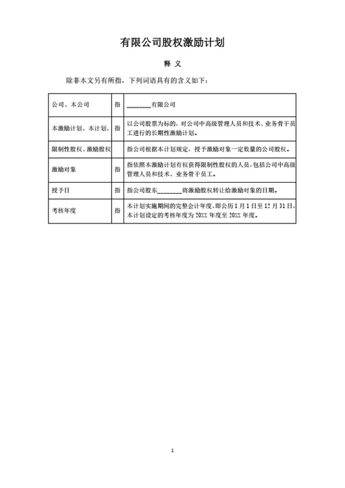 有限公司限制性股权激励计划