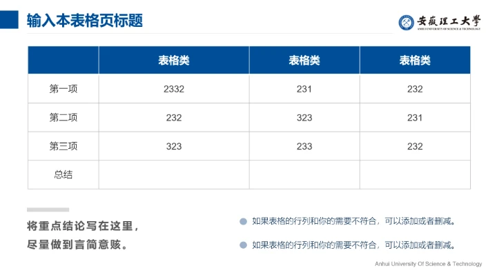蓝色简约安徽理工大学专属学术汇报毕业答辩通用PPT模板