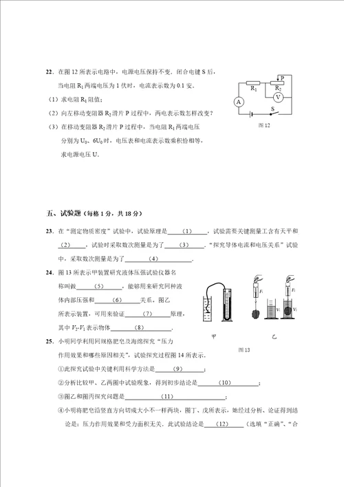 上海市崇明区初三物理一模试卷样稿