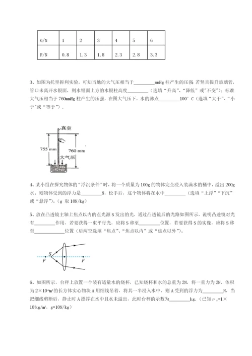 小卷练透四川绵阳南山双语学校物理八年级下册期末考试同步训练试卷（含答案详解）.docx