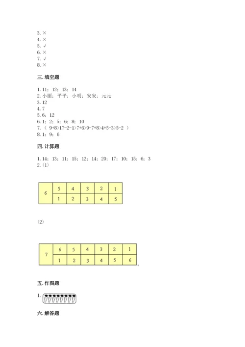 一年级上册数学期末测试卷带答案（轻巧夺冠）.docx