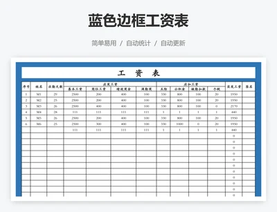蓝色边框工资表