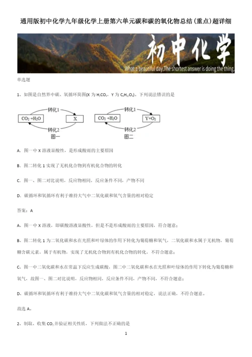 通用版初中化学九年级化学上册第六单元碳和碳的氧化物总结(重点)超详细.docx