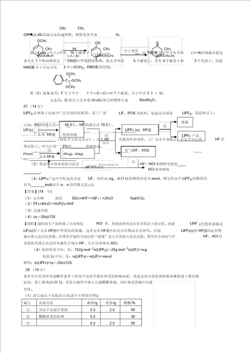 安徽高考化学试题及答案解析版