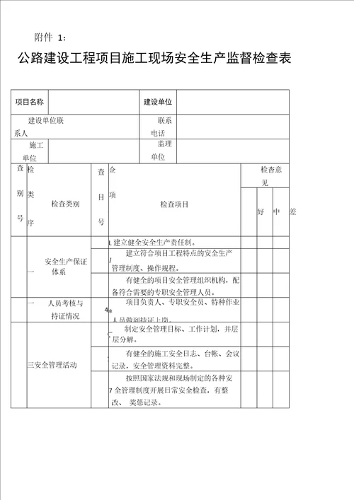 公路工程安全生产检查记录表