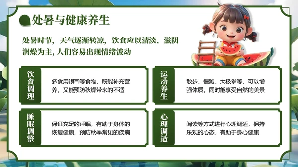 绿色3D风处暑节气主题班会
