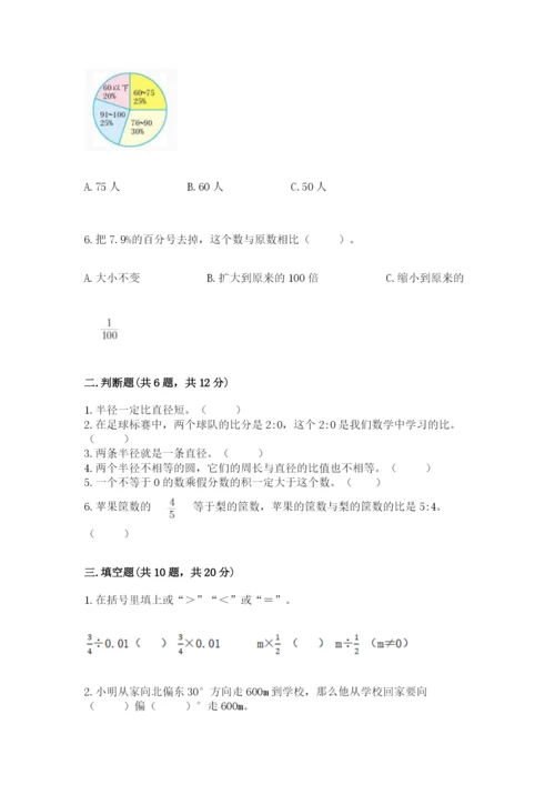 2022年人教版六年级上册数学期末测试卷附参考答案【达标题】.docx