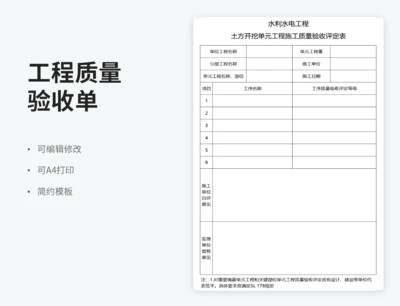 土方开挖单元工程施工质量验收评定表