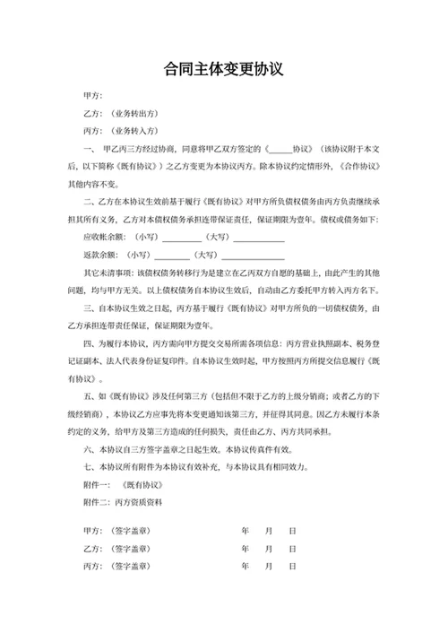 合同主体变更协议