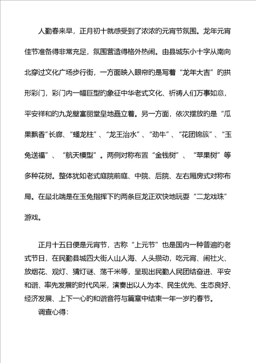 对家乡春节习俗及其文化内涵的调查报告