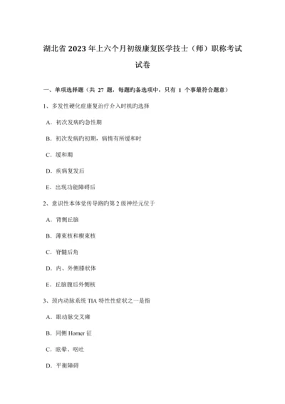 2023年湖北省上半年初级康复医学技士师职称考试试卷.docx