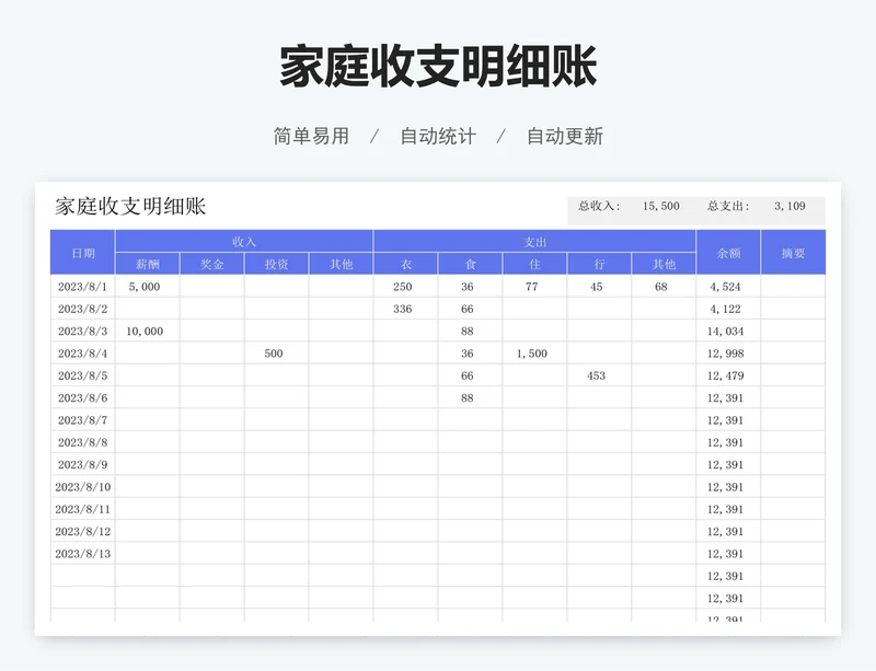 家庭收支明细账