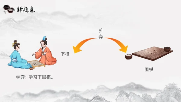 黑白古风人教版语文学弈说课课件PPT模板六年级语文下册课件
