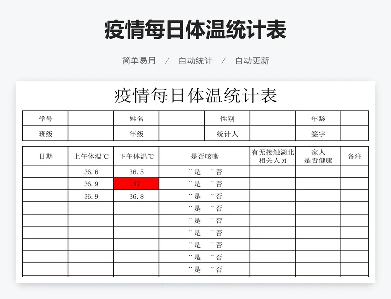 疫情每日体温统计表