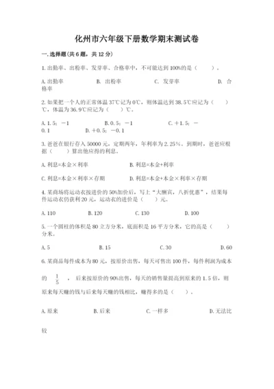 化州市六年级下册数学期末测试卷精编.docx