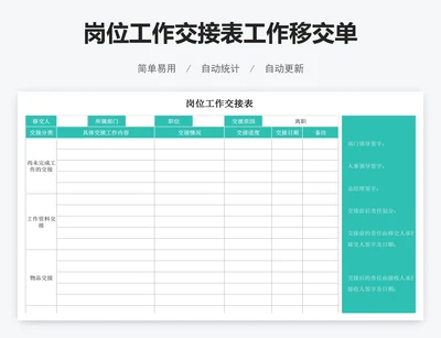 岗位工作交接表工作移交单