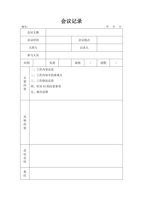 会议记录实用模板