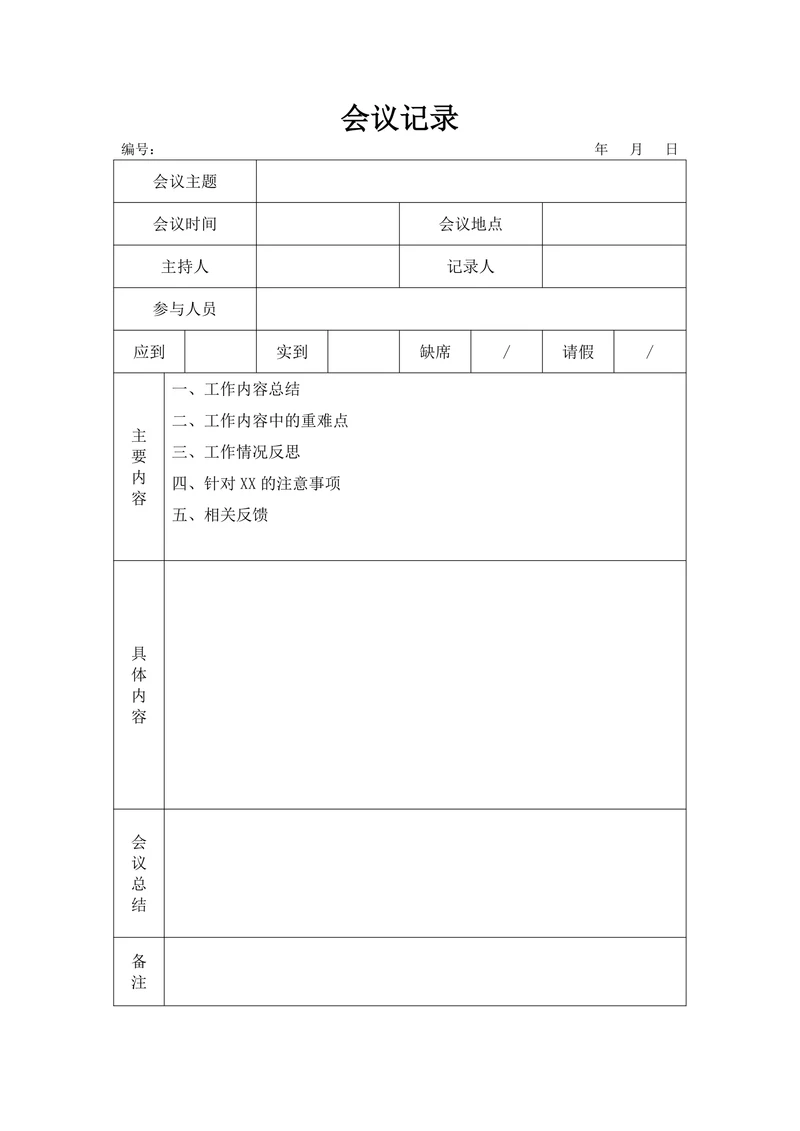 会议记录实用模板
