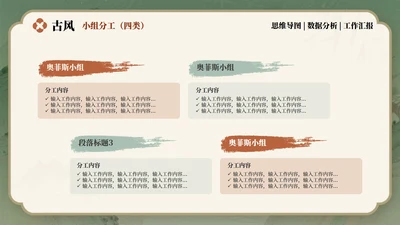 小组分工-红绿色古风项目汇报关系页PPT单页