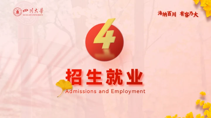 海纳百川有容乃大，四川大学银杏树通用PPT模板