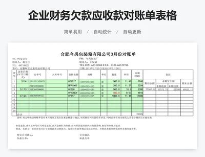 企业财务欠款应收款对账单表格模版