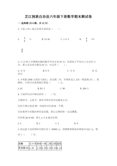 芷江侗族自治县六年级下册数学期末测试卷精选答案.docx