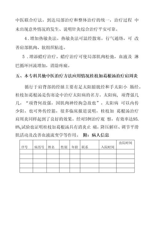 肩凝证肩关节周围炎中医诊疗方案临床疗效总结分析报告