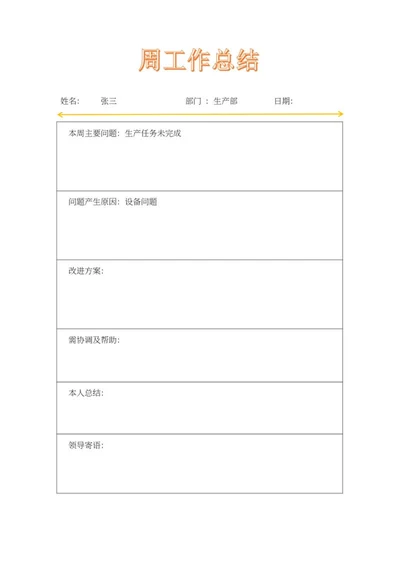 车间生产周工作总结word模板
