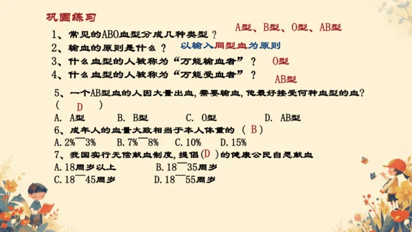 初中生物学人教版（新课程标准）七年级下册4. 4.4输血与血型课件(共21张PPT)