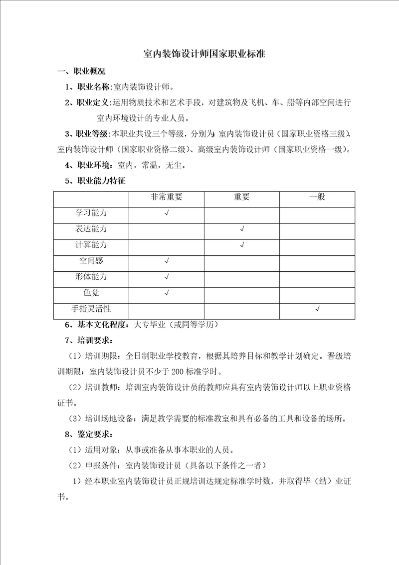 室内装饰设计师国家职业标准