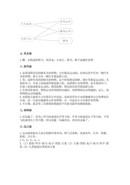 教科版科学三年级下册第一单元《物体的运动》测试卷（考点梳理）wod版