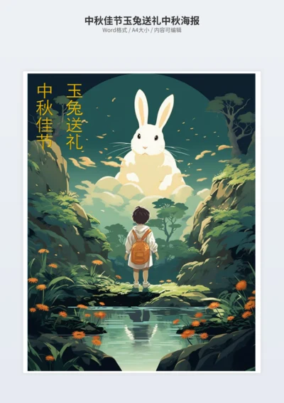 中秋佳节玉兔送礼中秋海报