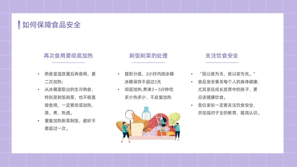 紫色简约卡通插画食品安全教育课件动态PPT食品安全宣传周