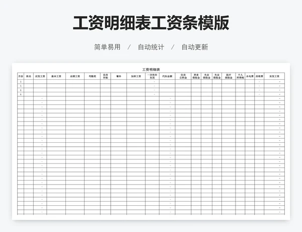 工资明细表工资条模版