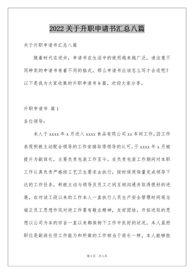 2022关于升职申请书汇总八篇.docx