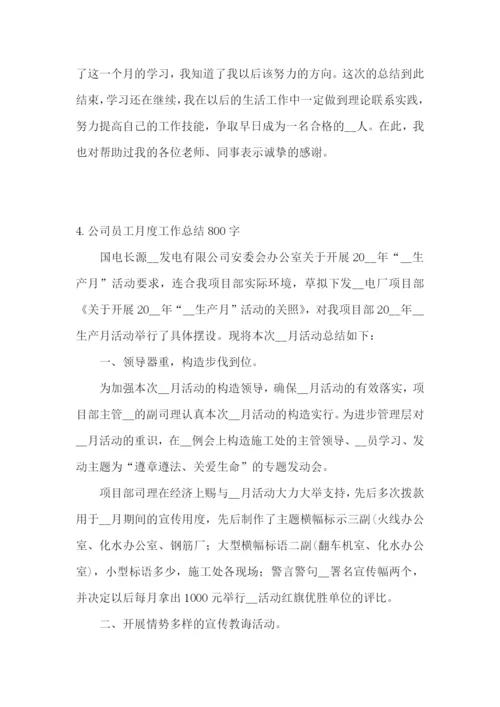 公司员工月度工作总结800字【5篇】.docx
