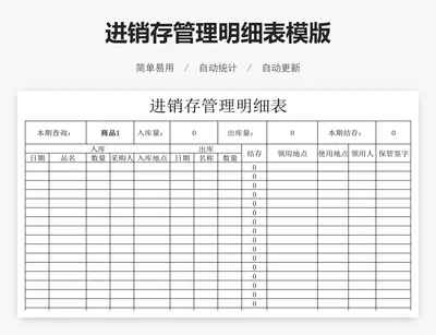 进销存管理明细表模版