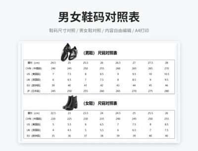 男女鞋码对照表