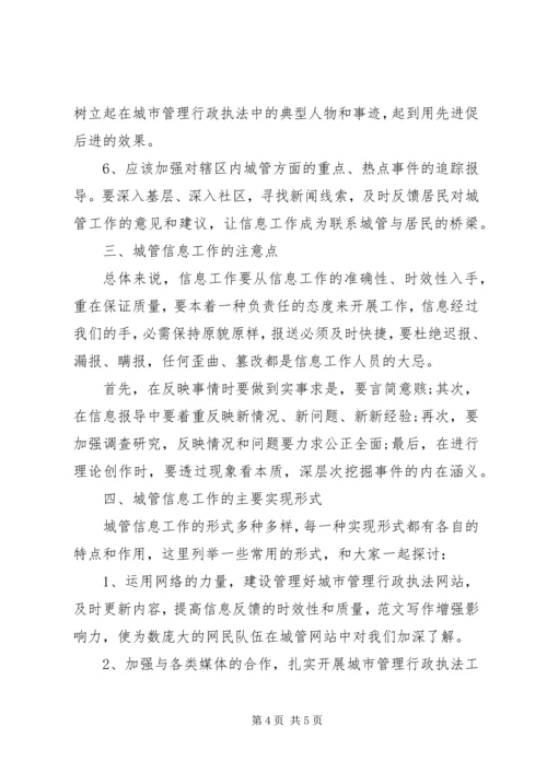 城管部门执法局对城管信息工作的心得体会范本.docx