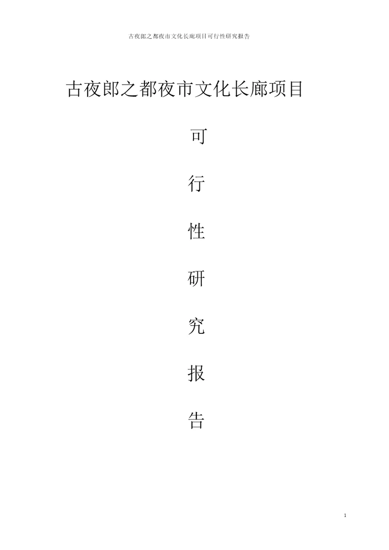 古夜郎之都夜市文化长廊项目可行性分析报告项目可行性分析报告