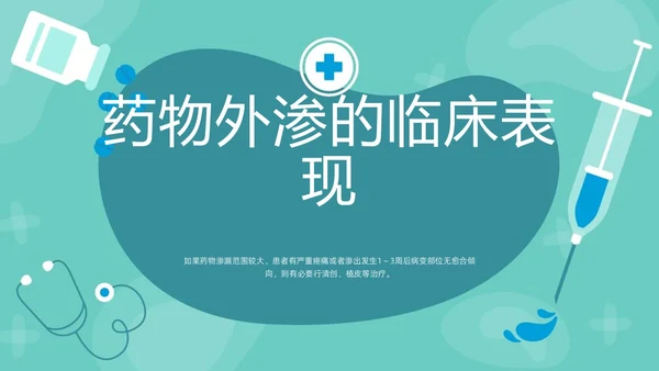 绿色卡通药物外渗的预防与处理PPT模板宣传PPT动态PPT输液外渗的处理方法