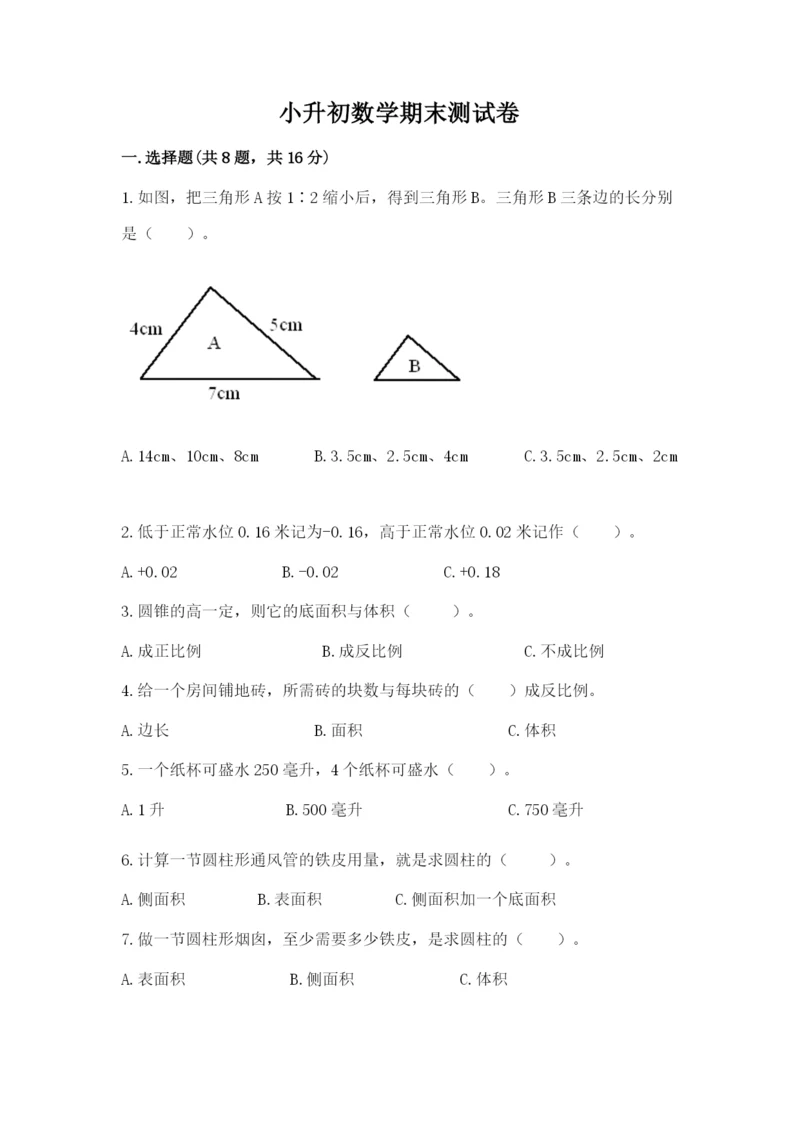 小升初数学期末测试卷（达标题）.docx